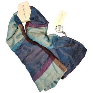 NWT Scarfs 4 You Viscose Scarf Geometric Plaid Blue Brown Oversized
